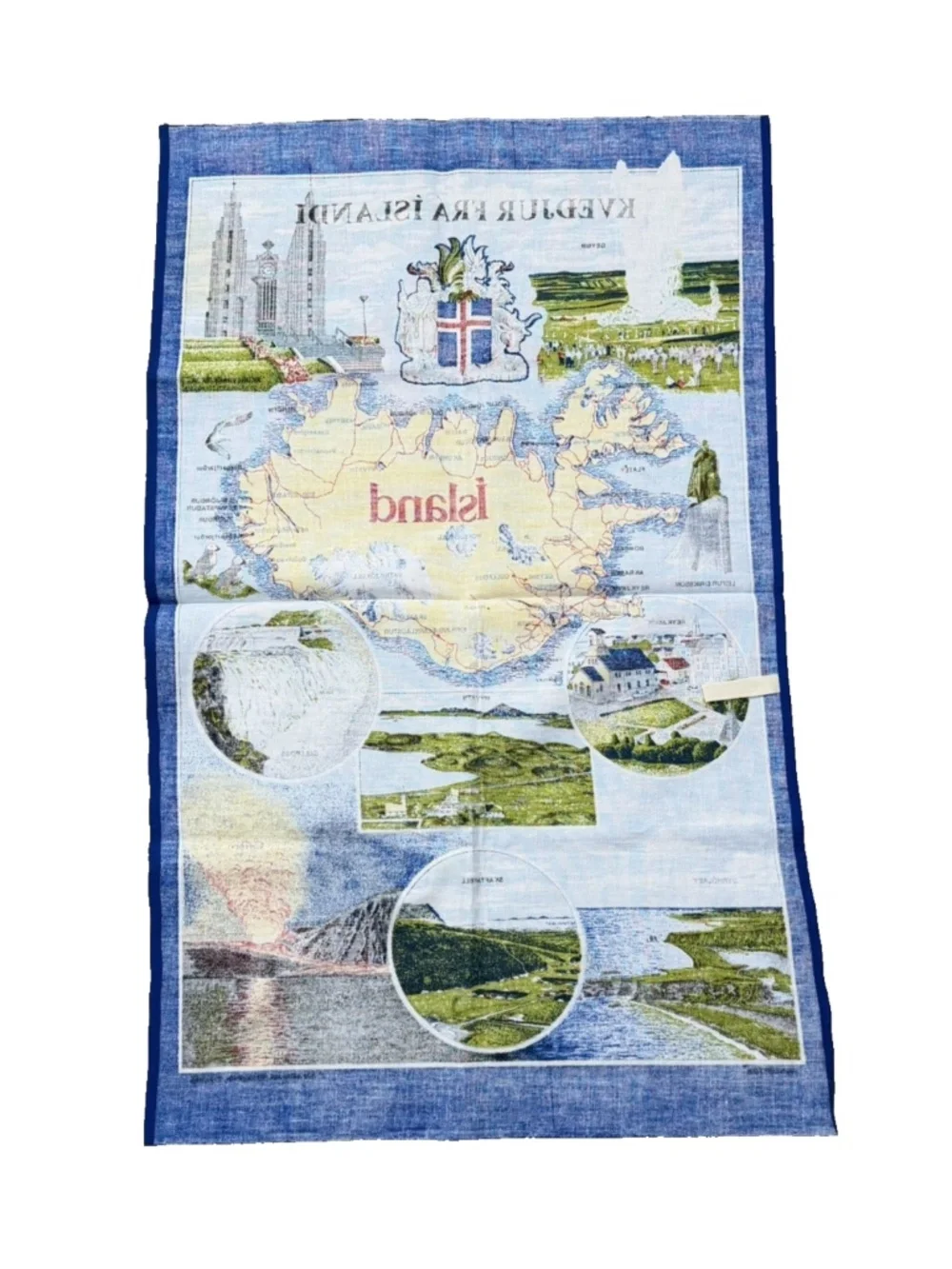 Iceland Map Tea Towel 100% Cotton Reykjavik Souvenir Hanging Loop 19x30.5